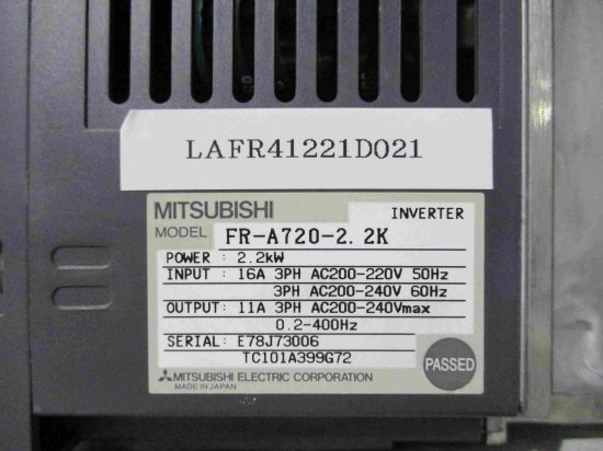 中古 MITSUBISHI INVERTER FR-A720-2.2K インバータ 200V 2.2kW - growdesystem