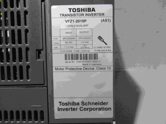 中古 TOSHIBA インバーター VFZ1-2015P (AS1) 1.5KW-3.0KVA-2HP 送料別