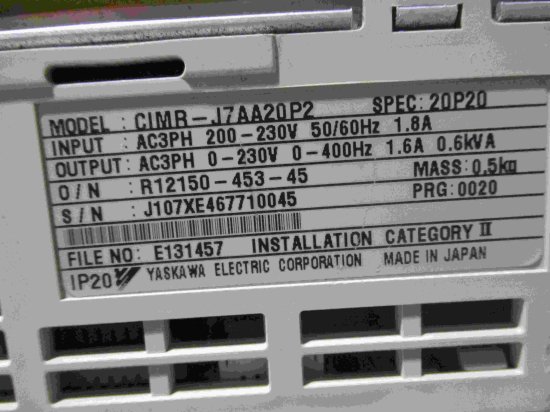 中古 YASKAWA Vs mini J7 CIMR-J7AA20P2 インバータ 200V 3 PHASE 0.2KW - growdesystem