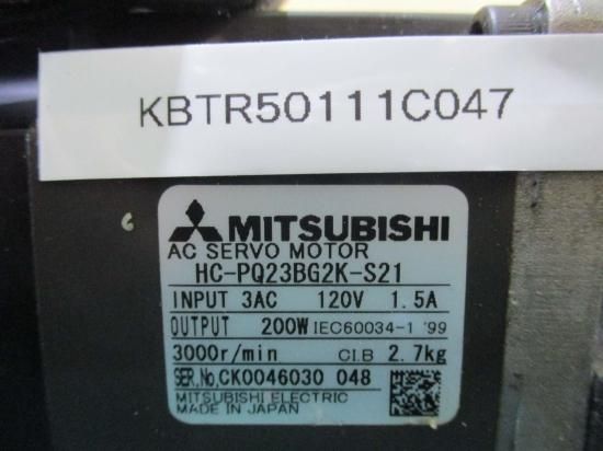 中古 MITSUBISHI サーボモーター HC-PQ23BG2K-S21 3AC 120V 1.5A 200W / エイブル減速機  BK1-05B-02MEKAK1 - growdesystem