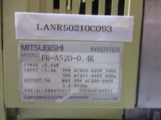 中古 MITSUBISHI FREQROL-A500 INVERTER FR-A520-0.4K インバータ 0.4kW - growdesystem