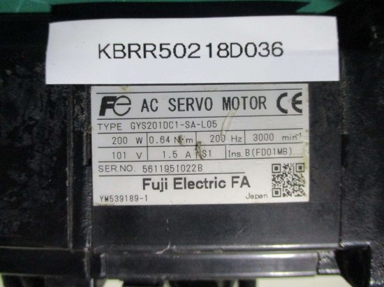 中古 FUJI AC SERVO MOTOR GYS201DC1-SA-L05 200W 101V - growdesystem