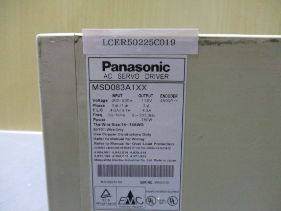 中古 Panasonic AC SERVO DRIVER MSD083A1XX ACサーボドライバ 750W