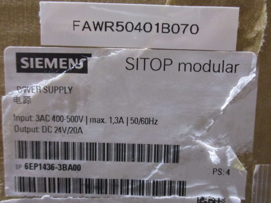 新古 SIEMENS SITOP MODULAR POWER SUPPLY 6EP1436-3BA00 電源 3AC 400-500V -  growdesystem