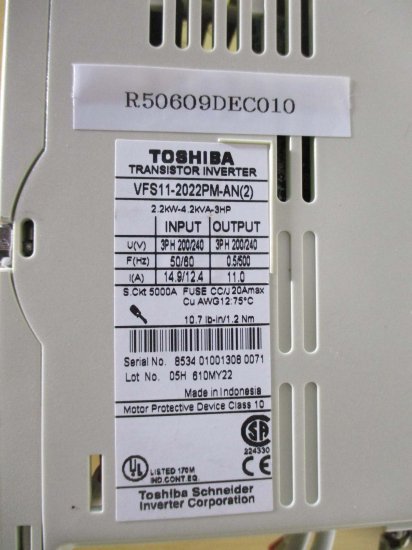 中古 TOSHIBA VFS11-2022PM-AN(2) 2.2kW-4,2kVA-3HP インバーター - growdesystem
