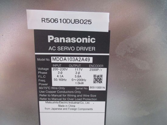 中古 PANASONIC AC SERVO DRIVER MDDA103A2A49 - growdesystem