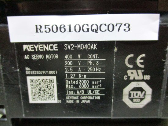 中古 KEYENCE ACサーボシステム SV2-M040AK キー溝付き軸 アブソリュート 400W 200V 2.5A - growdesystem