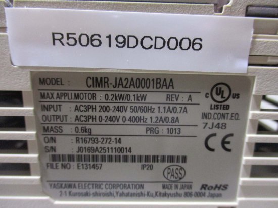 中古 Yaskawa CIMR-JA2A0001BAA インバータ 0.2kW 200-240V 1.1A/0.7A 4個 - growdesystem