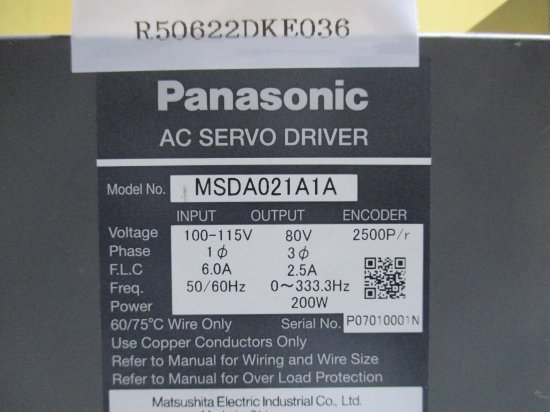 中古 PANASONIC AC SERVO DRIVER MSDA021A1A サーボドライバー 100-115V 6A 200W -  growdesystem