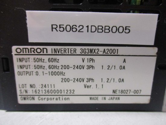 中古 OMRON INVERTER 3G3MX2-A2001 多機能型小型インバータ 3個 - growdesystem