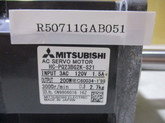 中古 MITSUBISHI ACサーボモーター HC-PQ23BG2K-S21 200W - growdesystem
