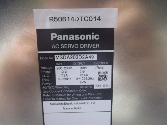 中古 PANASONIC AC SERVO DRIVER MSDA203D2A49 - growdesystem