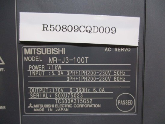 中古 MITSUBISHI MR-J3-100T ACサーボアンプ 1kW - growdesystem