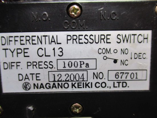 中古 NAGANO DIFFERENTIAL PRESSURE SWITCH CL13 微差圧スイッチ 2個 - growdesystem