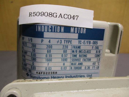 中古 SUMITOMO インダクションモーター INDUCTION MOTOR TC-E/FB-005 /CYCLO DRIVE CNVM009- 5065-B-51 - growdesystem