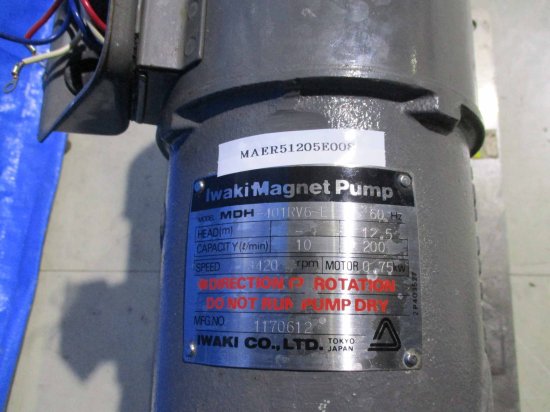 中古 IWAKI THREE PHASE INDUCTION MOTOR 2POLE MDH0104 0.75KW/MAGNET PUMP  MDH-401RV6-E マグネットポンプ＜送料別＞ - growdesystem