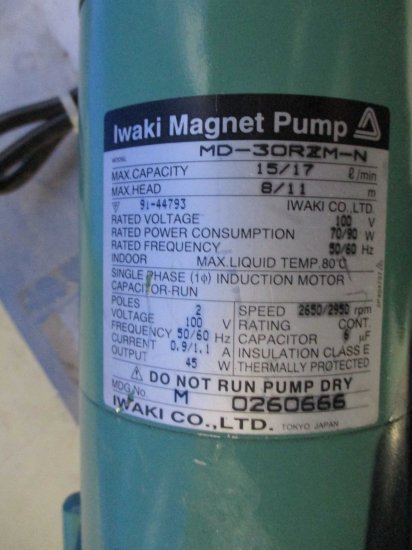 中古 IWAKI MAGNET PUMP MD-30RZM-N マグネットポンプ - growdesystem