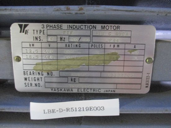 中古 YASKAWA 安川電機 FEQ 1.5KW FEF JTS C 4004 モーター 18.5KW 420V ＜送料別＞ -  growdesystem