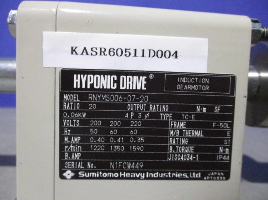 中古 住友重機械工業 RNYMS006-07-20 ハイポニック減速機 - growdesystem