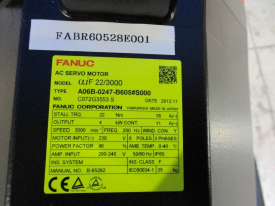 新古 FANUC A06B-0247-B605#S000 αIF 22/3000 サーボモータ <送料別着払い> - growdesystem