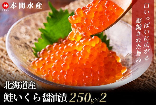北海道産鮭いくら醤油漬250g×2 - 【公式】本間水産オンラインショップ-ふるさと納税ランキング1位のホタテを販売