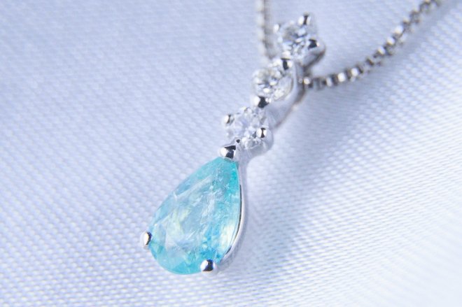 11k番 0.41ct／D0.10ct 本物 DIA K18WG ダイヤモンド パライバトルマリン ネックレス ペンダント - JEWELRY  SHOP ETERNITY