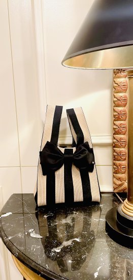 frill ribbon bag フリルリボン ミニエコバック ブラック×ベージュ