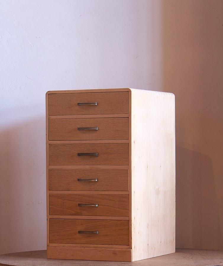 美品　和モダン　指物　昭和　カジュアル　ポップ　楢　良杢　真鍮　組木　小引き出し 色々な杢目の表情が愉しめる小引き出し DC5542 – 古福庵