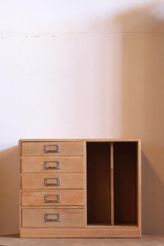 楢 ナラ 小引き出し 5杯 本棚つき 縦部 A4収納可能 - 古道具donguri