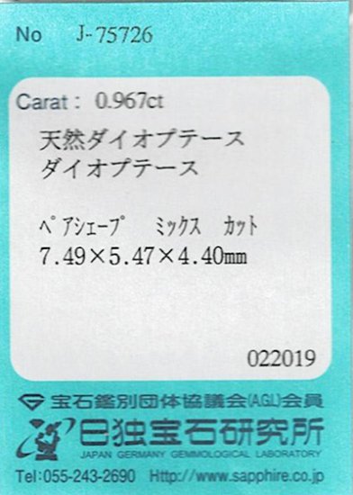 ダイオプテーズ ルース 0.967ct【品質保証書/日独宝石研究所鑑別書付