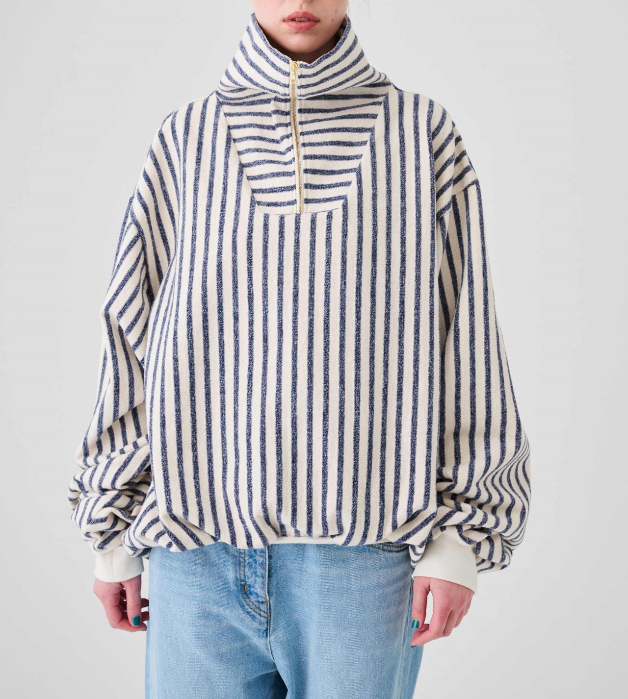 STRIPE FLEECE HALF ZIP CD HOOK SLV - CaRouseLamBRa｜ケラウズランブラ