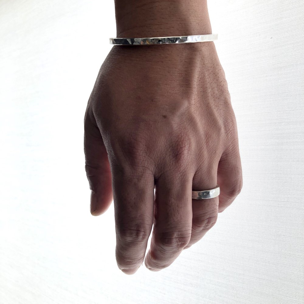 silver bangle 4mm square bar type / シルバーバングル 4mm 角棒タイプ - 一点ものおしゃれリング  普段使いシンプル大人アクセサリー【FUURA】