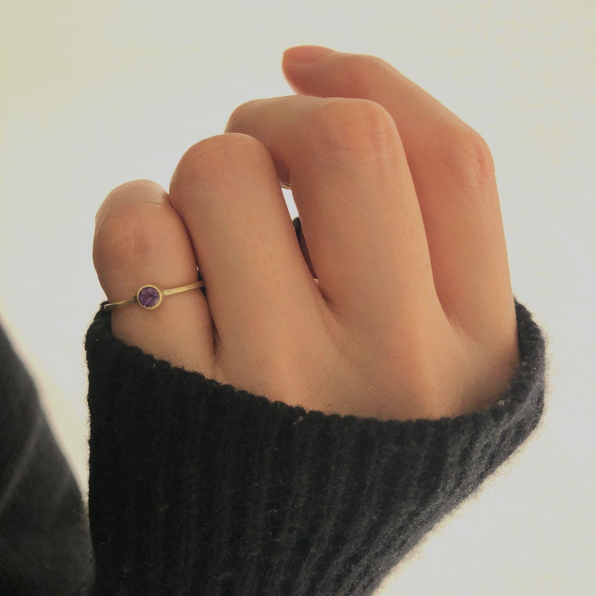 antique style ring brass amethyst / 天然石リング 真鍮 アメジスト - FUURA handmade studio