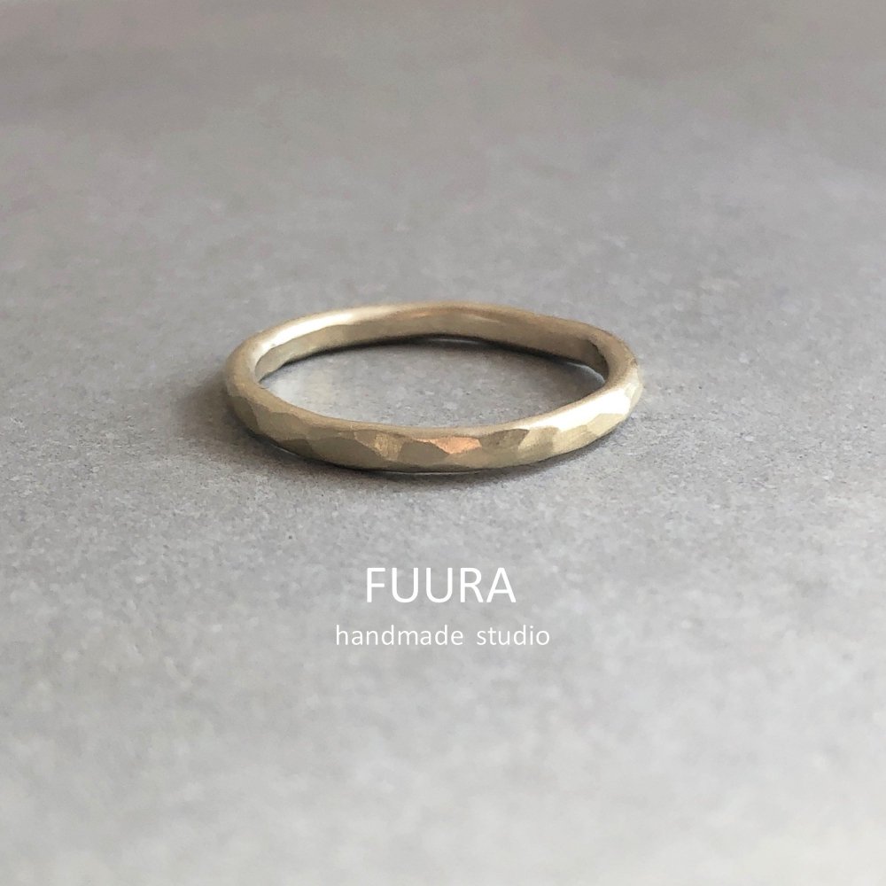 【K10】 2mm hammered mat ring / K10 槌目マット イエローゴールドリング 2mm - FUURA handmade  studio