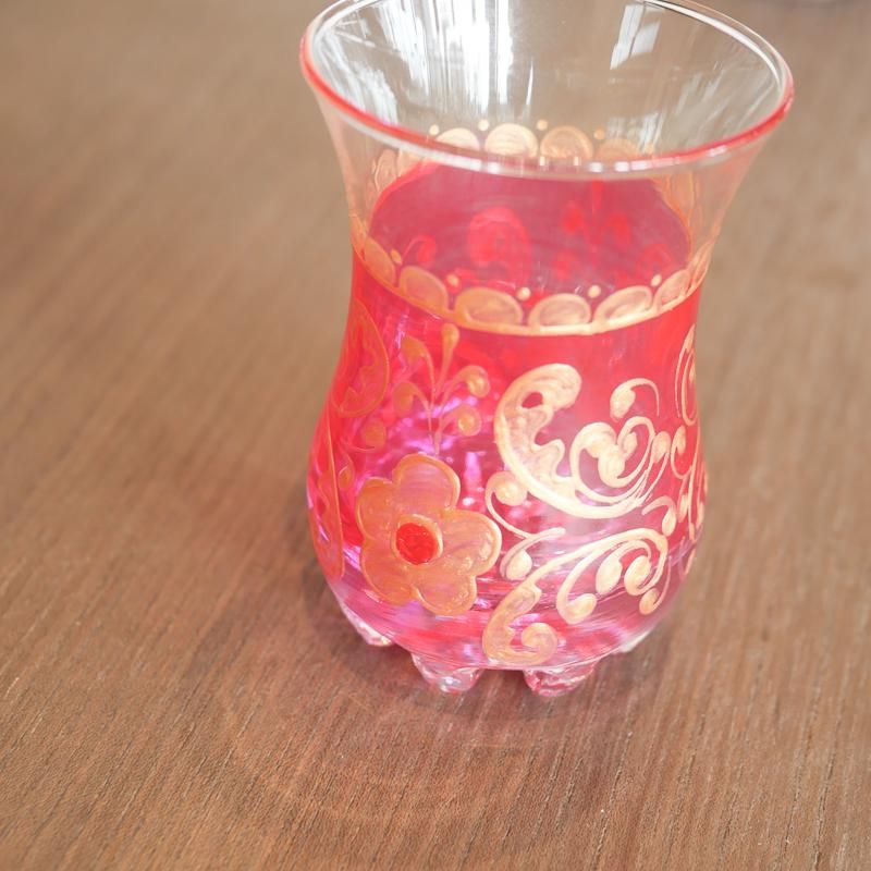チャイグラス 16.ピンク_花模様【送料込み】【ダール・ヤスミン