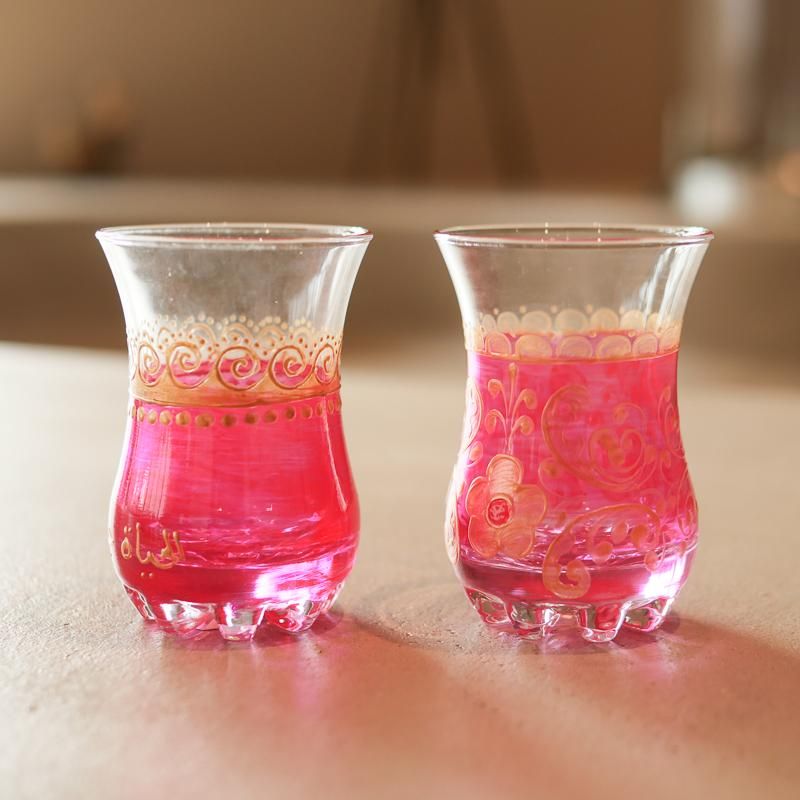 チャイグラス 16.ピンク_花模様【送料込み】【ダール・ヤスミン