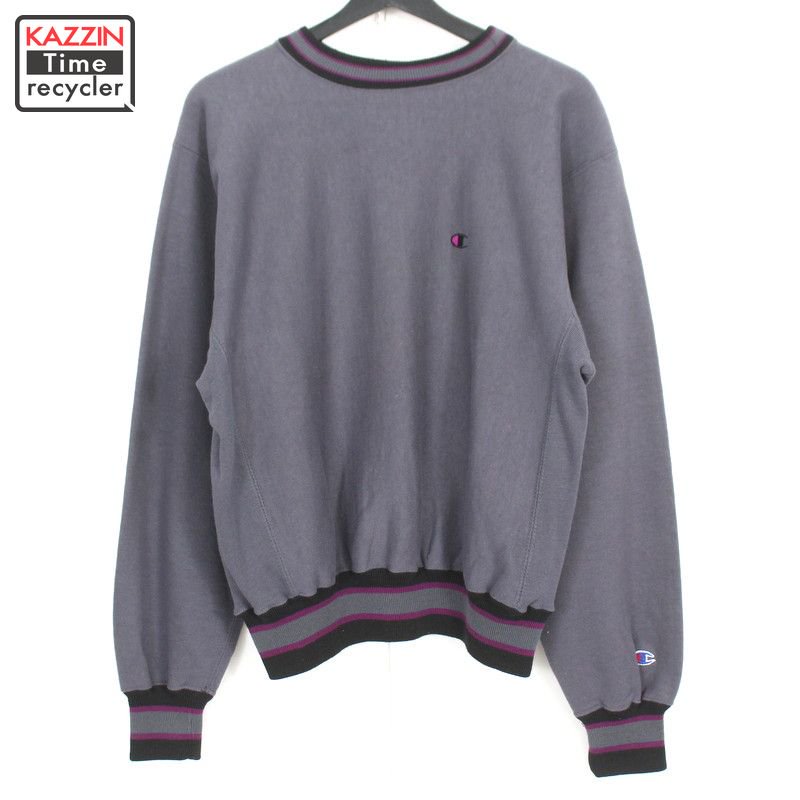 90s USA製 チャンピオン Champion ワンポイント リブライン リバースウィーブスウェット 古着 ★ メンズ 表記Mサイズ チャコール -  KAZZIN Time recycler 広島にある古着屋 カジン タイム リサイクラー