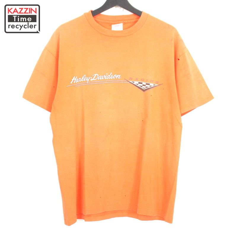 90s USA製 ハーレーダビッドソン HARLEY DAVIDSON プリント 半袖Ｔシャツ 古着 ★ メンズ 表記Lサイズ オレンジ -  KAZZIN Time recycler 広島にある古着屋オンラインショップ カジン タイム リサイクラー