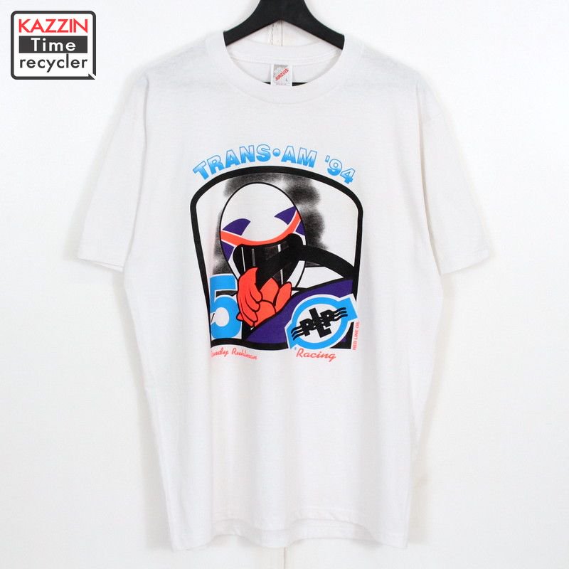 90s USA製 JERZEES レーシング プリント 半袖Ｔシャツ 古着 ★ メンズ 表記Lサイズ ホワイト - KAZZIN Time  recycler 広島にある古着屋オンラインショップ カジン タイム リサイクラー