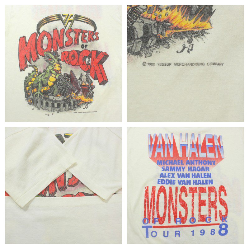 80s USA製 ヴァンヘイレン Van Halen MONSTERS OF ROCK 1988 バンドＴシャツ 古着 ★ メンズ Sサイズ相当  ホワイト - KAZZIN Time recycler 広島にある古着屋オンラインショップ カジン タイム リサイクラー