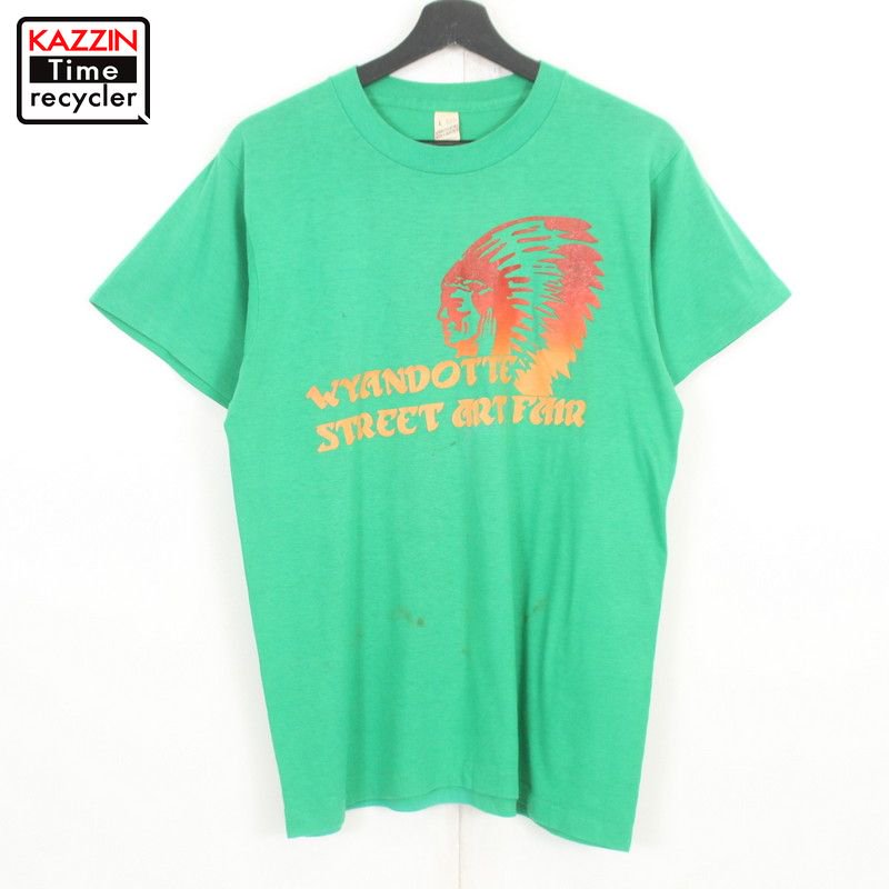 80s USA製 SCREEN STARS インディアン 半袖Ｔシャツ 古着 ★ メンズ 表記Lサイズ グリーン - KAZZIN Time  recycler 広島にある古着屋 カジン タイム リサイクラー