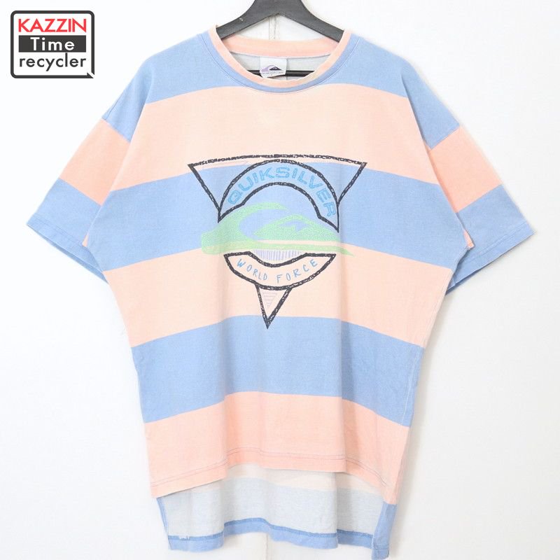 80s クイックシルバー Quiksilver マルチボーダー柄 半袖Ｔシャツ 古着