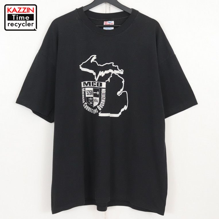 90s ヘインズ Hanes MCO プリント 半袖Ｔシャツ 古着 ★ メンズ 表記XXLサイズ ブラック - KAZZIN Time  recycler 広島にある古着屋オンラインショップ カジン タイム リサイクラー