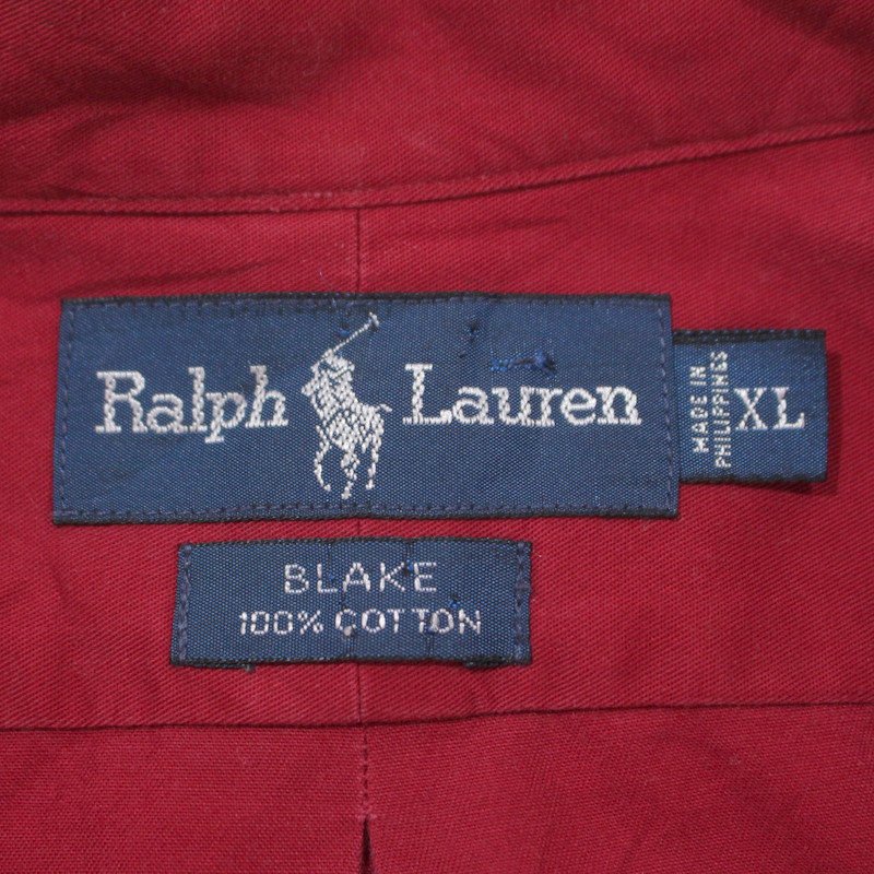 90s ラルフローレン RALPH LAUREN 無地 ボタンダウン 長袖シャツ 古着