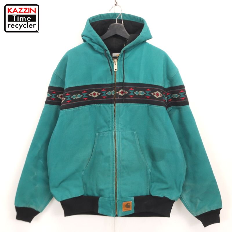 90s カーハート Carhartt ネイティブ柄 アクティブパーカー アステカ ダック ジャケット 古着 ☆ メンズ 表記XLサイズ グリーン -  KAZZIN Time recycler 広島にある古着屋オンラインショップ カジン タイム リサイクラー