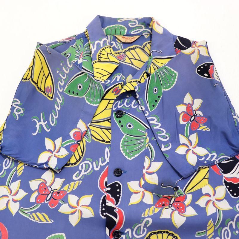50s 60s vintage PILGRIM アロハシャツ 50s vintage PILGRIM ジョンメイグス プレレフア 蝶柄 アロハ