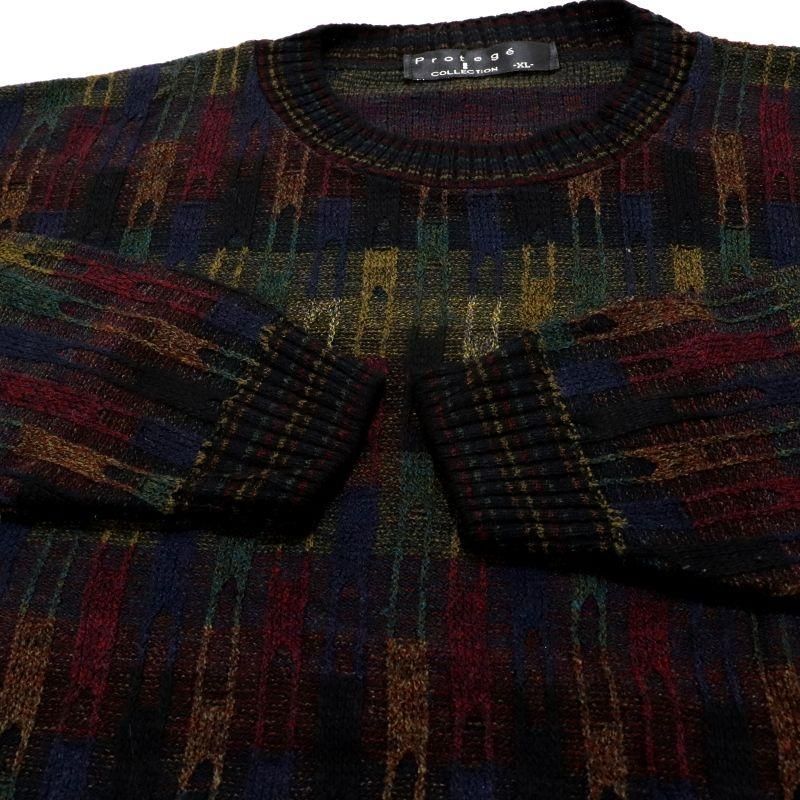 希少▲90s USA製 Protege 総柄 3D ニットセーター　XL相当 90s USA製 vintage Protege COLLECTION 総柄 3D ニットセーター