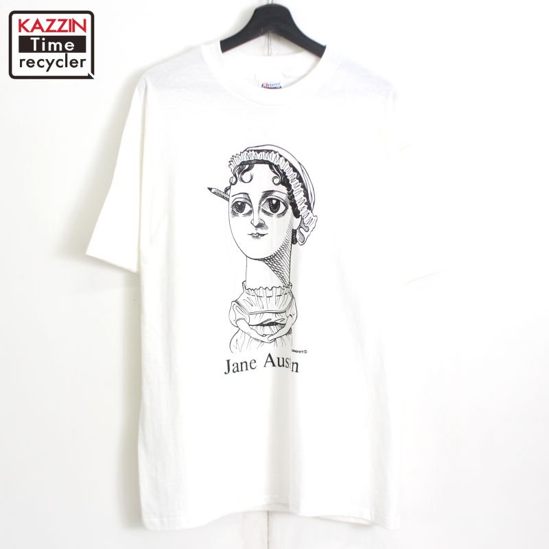 90s USA製 vintage Hanes アート 偉人 Jane Austen 半袖Ｔシャツ メンズ 表記Lサイズ - KAZZIN Time  recycler 広島にある古着屋オンラインショップ カジン タイム リサイクラー