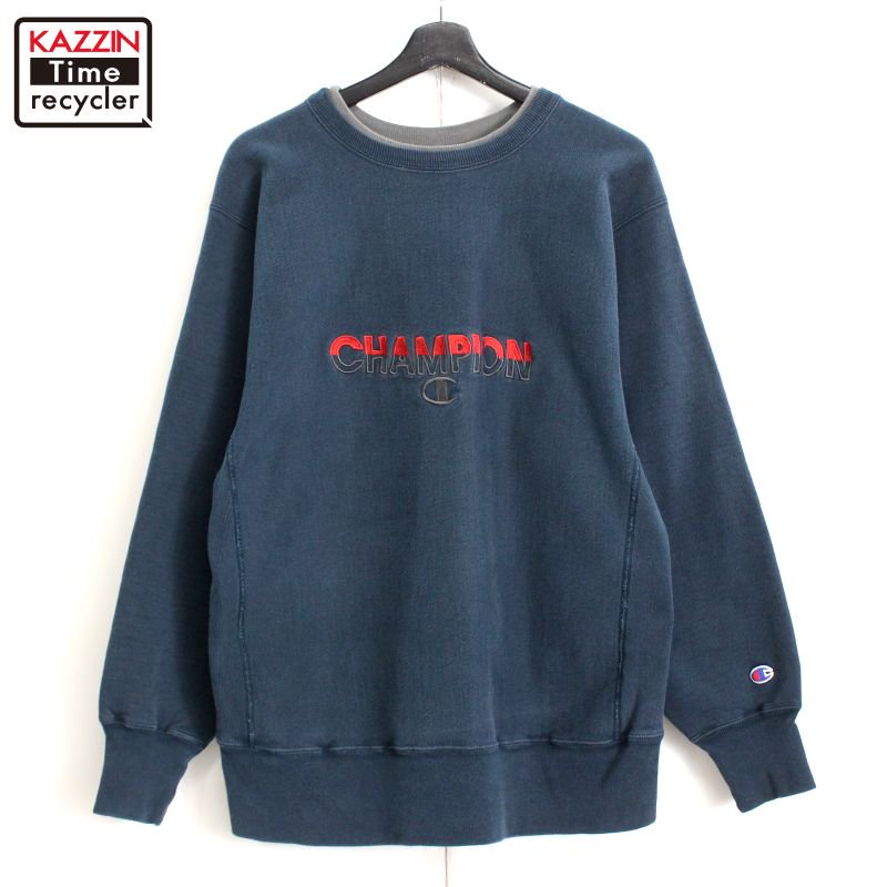 90s USA製 チャンピオン Champion NAVY TENNIS ミリタリー リバースウィーブスウェット 古着 ☆ メンズ 表記XLサイズ  ネイビー - KAZZIN Time recycler 広島にある古着屋オンラインショップ カジン タイム リサイクラー