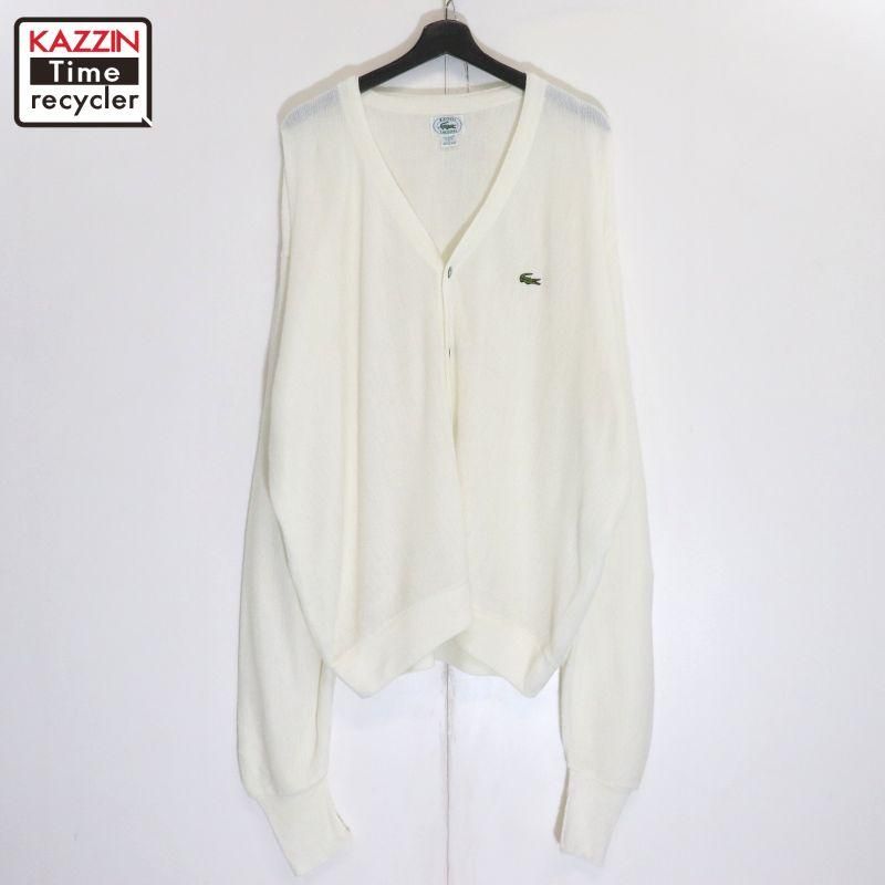 70s sportswear アクリルニットカーディガン　レザー　Lサイズ 70s vintage 無地 アクリル ニットカーディガン メンズ 表記L